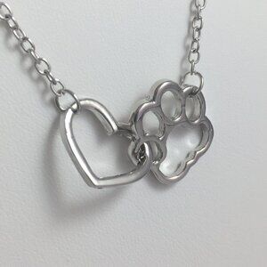 Jewelry necklace dog cat paw animal heart love friend silver tone fashion new